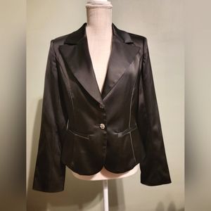 Cache Black Satin Look Blazer with Rhinestone Buttons Size 6